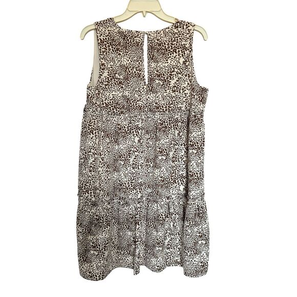 Sugar Lips Sleeveless Tiered Dress Brown Boho Preppy Animal Print V-Neck M - Picture 2 of 10